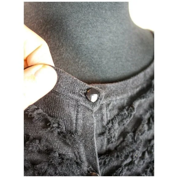 Talbots Black Cardigan Sweater Silk Ruffle… - Picture 5 of 6